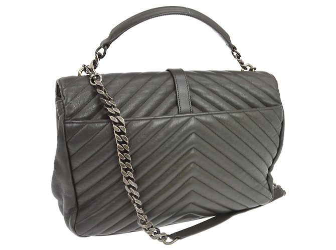 Autre Marque Saint Laurent Classic Monogram College Matelasse Chevron Leather Large Marrone - vista 2