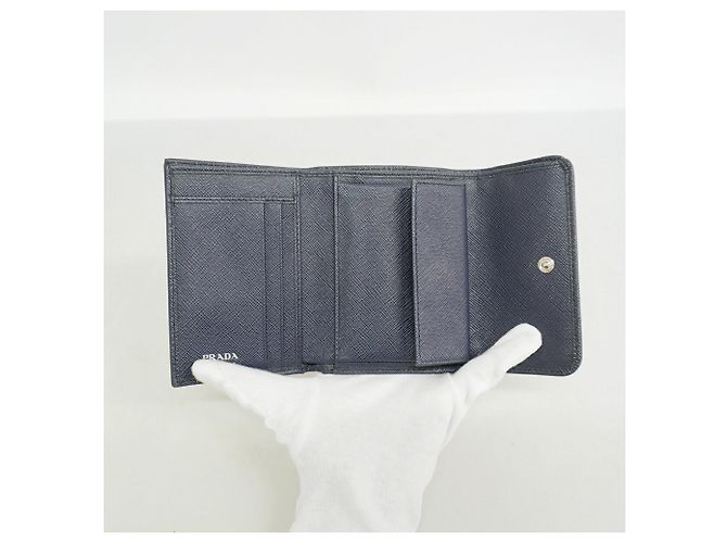 Saffiano Portafoglio tri-fold Prada in pelle blu navy - vista 3