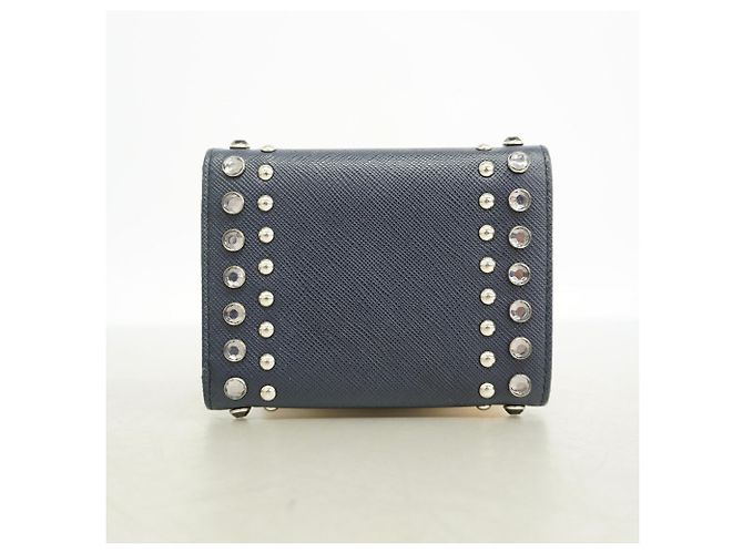 Saffiano Portafoglio tri-fold Prada in pelle blu navy - vista 7