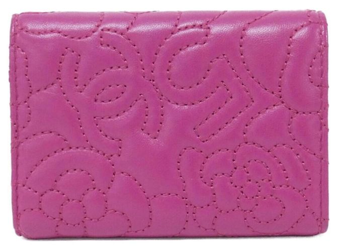 Cartera tri-fold Chanel 70614 de piel de cordero rosa - vista 2