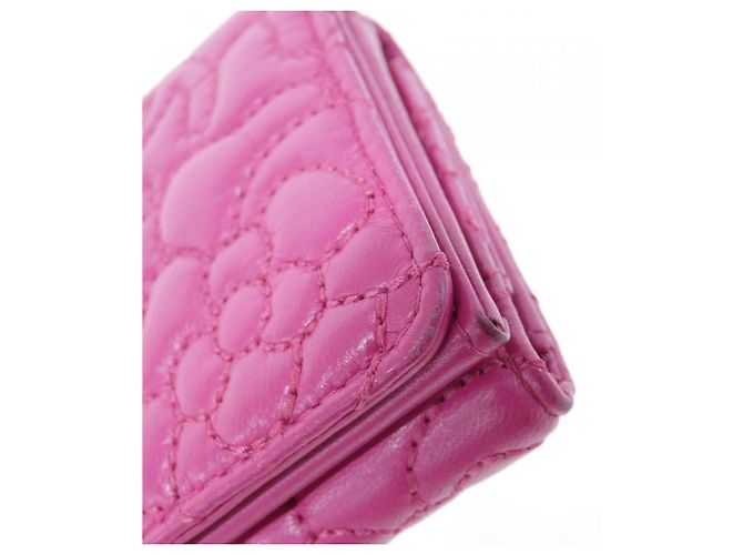 Cartera tri-fold Chanel 70614 de piel de cordero rosa - vista 4