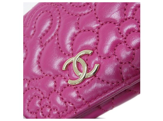 Cartera tri-fold Chanel 70614 de piel de cordero rosa - vista 5