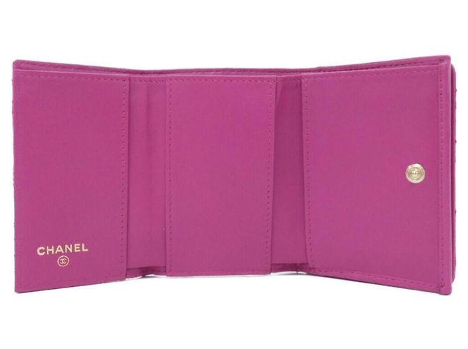 Cartera tri-fold Chanel 70614 de piel de cordero rosa - vista 6