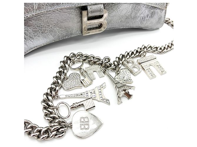 Balenciaga Crush Charm Chain Flap Leather Small Argento - vista 7