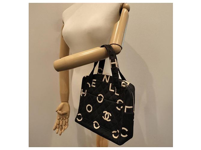 Mini borsa tote Chanel Nero Bianco - vista 8