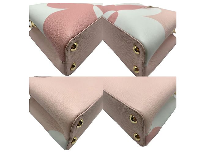 Borsa Louis Vuitton Capucines BB in rosa e bianco - vista 3