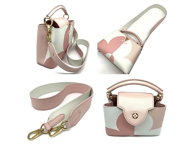 Borsa Louis Vuitton Capucines BB in rosa e bianco - vista 4