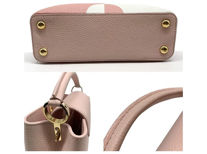 Borsa Louis Vuitton Capucines BB in rosa e bianco - vista 5
