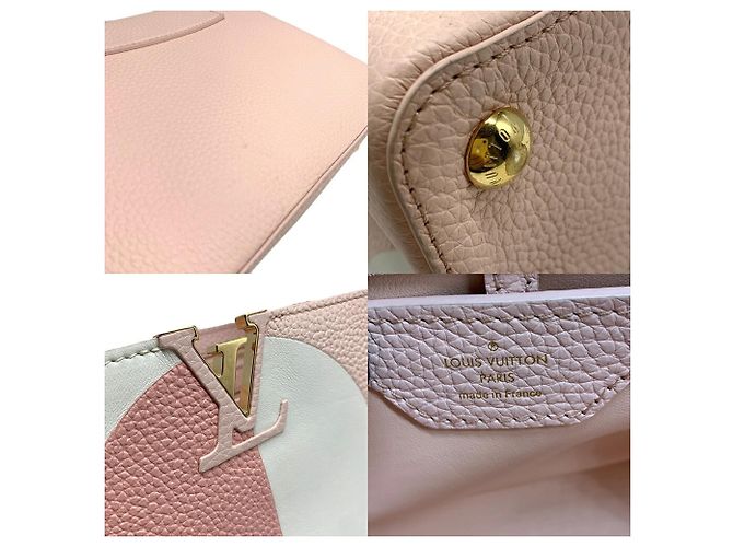 Borsa Louis Vuitton Capucines BB in rosa e bianco - vista 6
