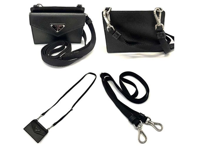 Portacarte in pelle Saffiano Prada con tracolla Nero - vista 3