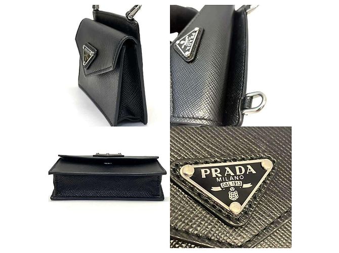Portacarte in pelle Saffiano Prada con tracolla Nero - vista 5
