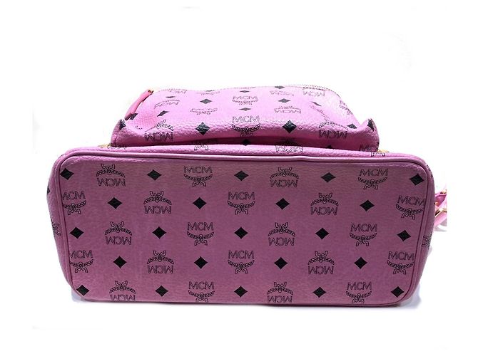 MCM Visetos Studded Backpack in Pink Leather - view 3