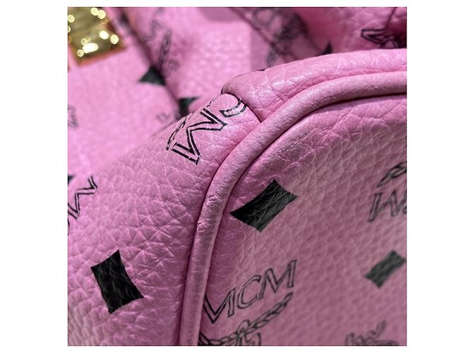 MCM Visetos Studded Backpack in Pink Leather - view 6