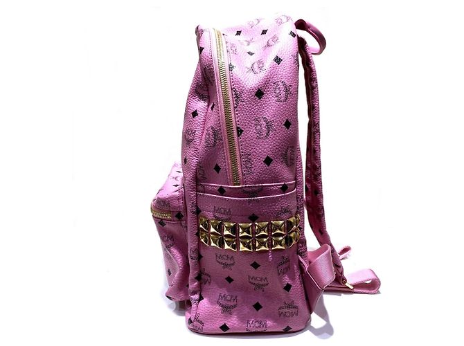 MCM Visetos Studded Backpack in Pink Leather - view 7