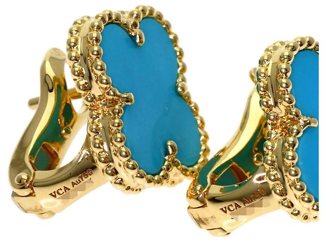 Orecchini Van Cleef & Arpels Vintage Alhambra Turquoise - vista 4