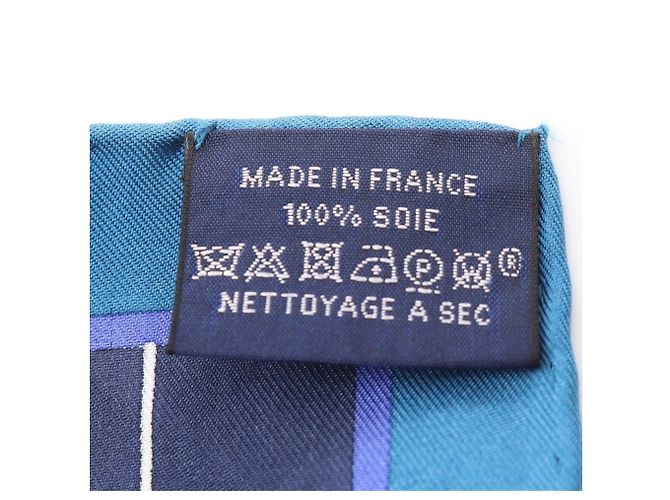 Hermès Foulard Hermes Carre 90 Tous en Selle Multicolore Blu navy - vista 3