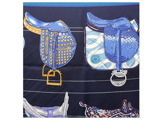 Hermès Foulard Hermes Carre 90 Tous en Selle Multicolore Blu navy - vista 4