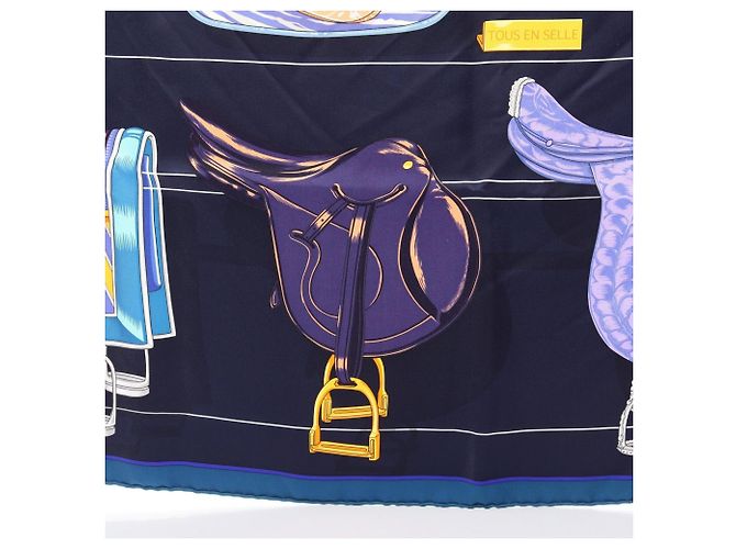Hermès Foulard Hermes Carre 90 Tous en Selle Multicolore Blu navy - vista 6