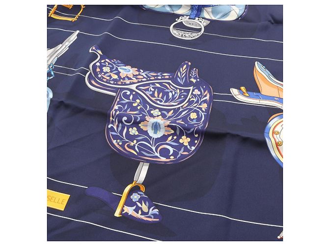 Hermès Foulard Hermes Carre 90 Tous en Selle Multicolore Blu navy - vista 7