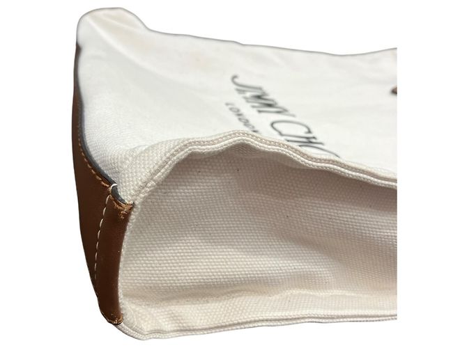 Borsa Tote Jimmy Choo in tela e pelle marrone - vista 9