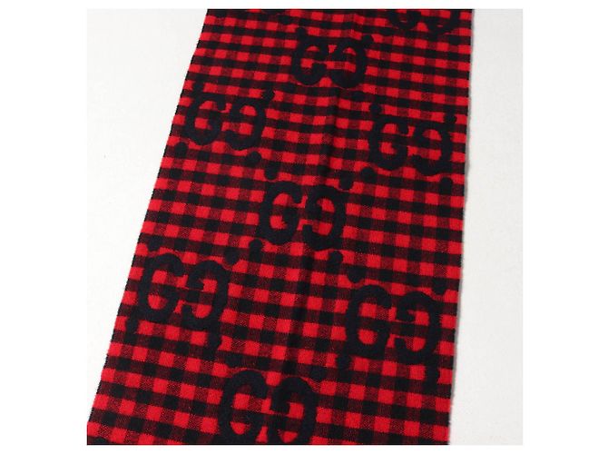 Gucci GG Jacquard Block Check Wollstrick-Schal Schwarz Rot - Ansicht 4