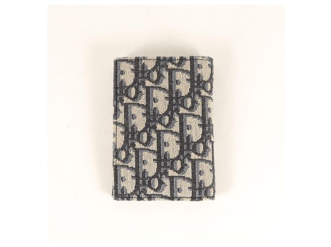 Tarjetero Christian Dior Dior Oblique de lona jacquard Beige Azul marino - vista 2