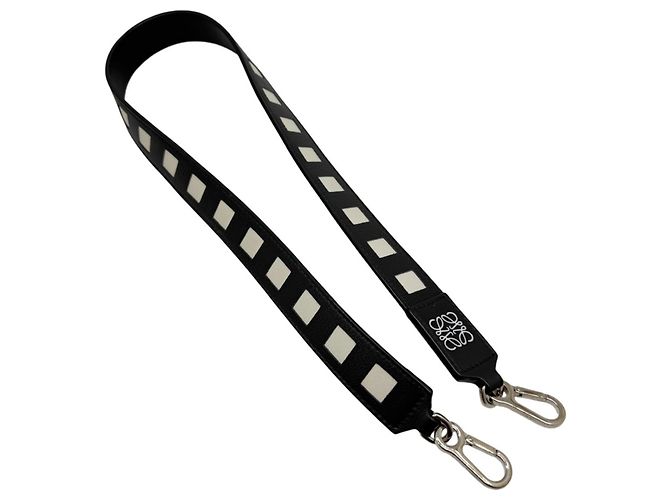 Loewe Anagram Design Leather Bag Strap Black White - view 2