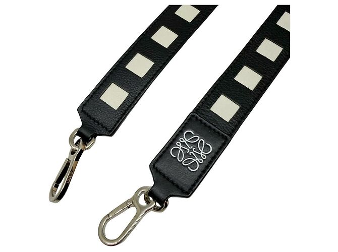 Loewe Anagram Design Leather Bag Strap Black White - view 3
