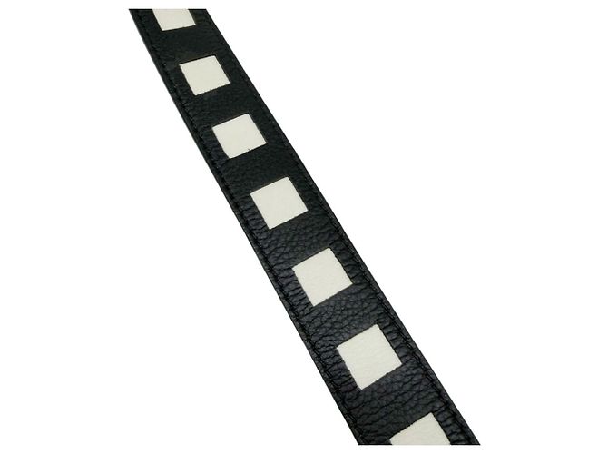 Loewe Anagram Design Leather Bag Strap Black White - view 4
