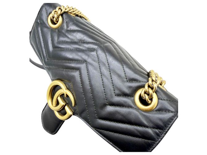 Borsa a tracolla in pelle nera GUCCI GG Marmont Nero - vista 11