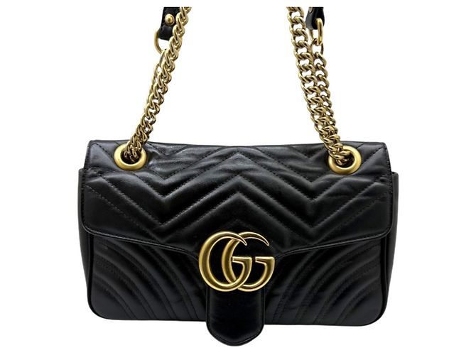 Borsa a tracolla in pelle nera GUCCI GG Marmont Nero - vista 2