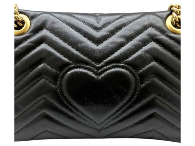 Borsa a tracolla in pelle nera GUCCI GG Marmont Nero - vista 3