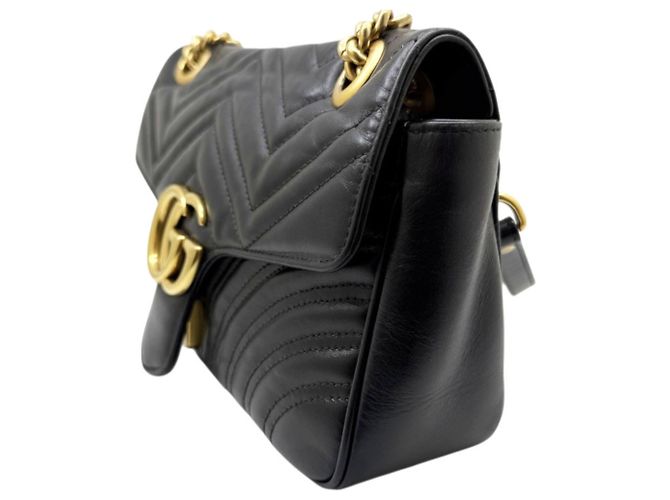 Borsa a tracolla in pelle nera GUCCI GG Marmont Nero - vista 4