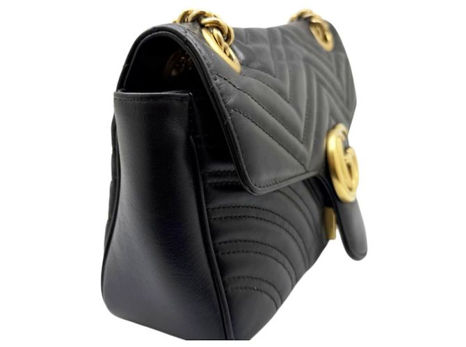 Borsa a tracolla in pelle nera GUCCI GG Marmont Nero - vista 5