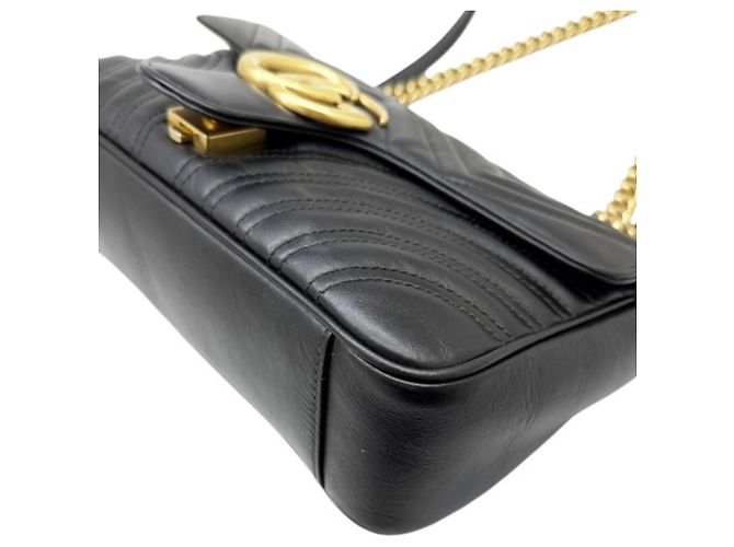 Borsa a tracolla in pelle nera GUCCI GG Marmont Nero - vista 7