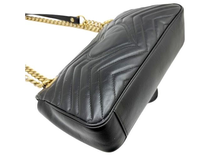 Borsa a tracolla in pelle nera GUCCI GG Marmont Nero - vista 8