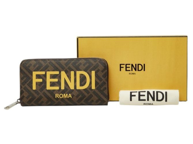 Fendi Zucca Rundes Long-Wallet mit Reißverschluss Braun Gelb - Ansicht 11