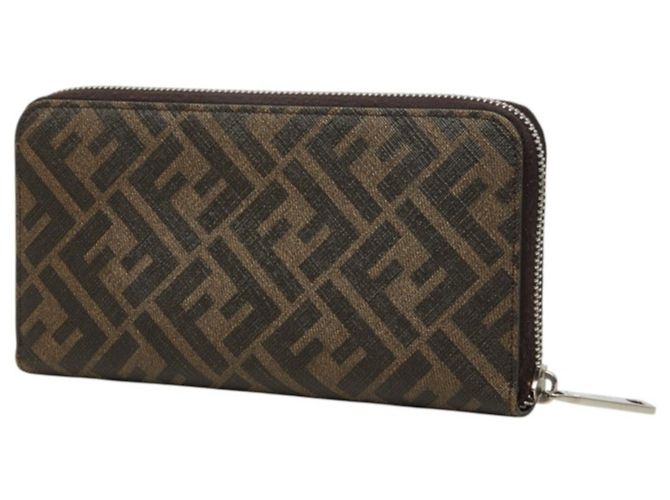Fendi Zucca Rundes Long-Wallet mit Reißverschluss Braun Gelb - Ansicht 2