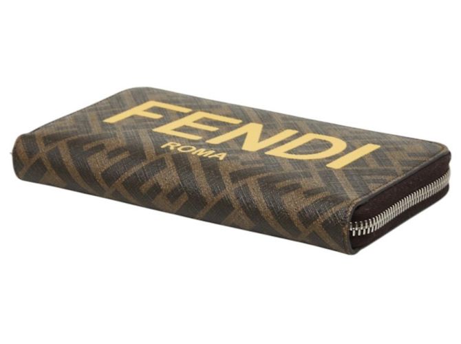 Fendi Zucca Rundes Long-Wallet mit Reißverschluss Braun Gelb - Ansicht 4