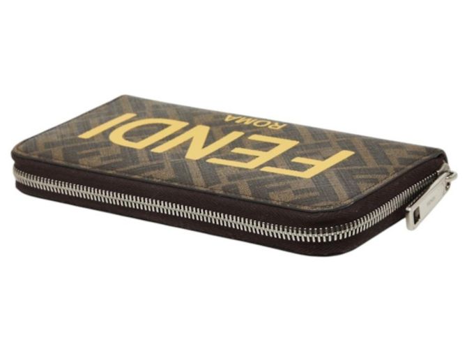 Fendi Zucca Rundes Long-Wallet mit Reißverschluss Braun Gelb - Ansicht 5