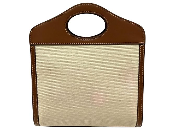 Borsa Burberry in tela e pelle Marrone Bianco - vista 2