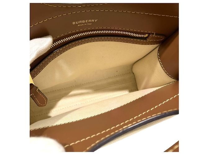 Borsa Burberry in tela e pelle Marrone Bianco - vista 5