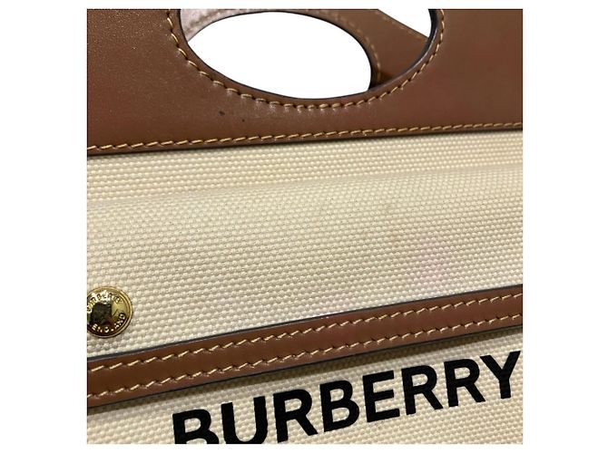 Borsa Burberry in tela e pelle Marrone Bianco - vista 7