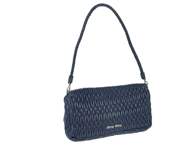 Clutch Miu Miu Crystal Matelassé in pelle XL Blu navy - vista 2