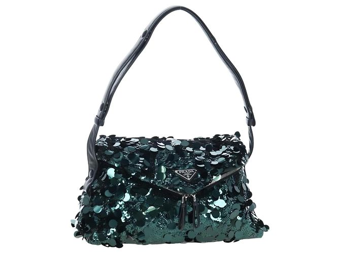 Sac à épaule Prada à sequins Vert - vue 3
