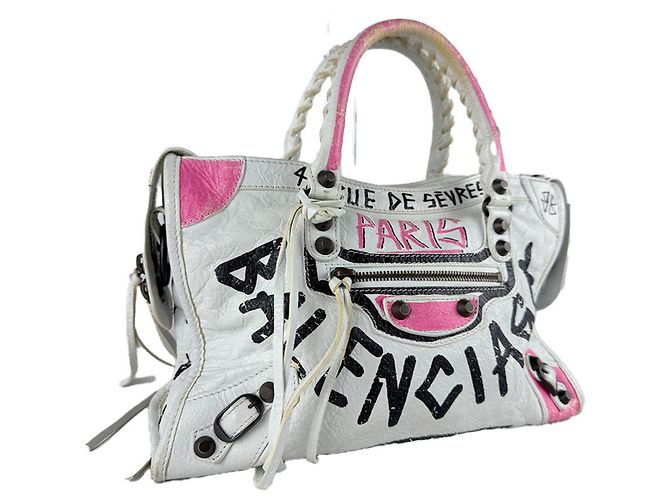 Borsa Balenciaga Classic City Graffiti Nero Rosa Bianco - vista 11