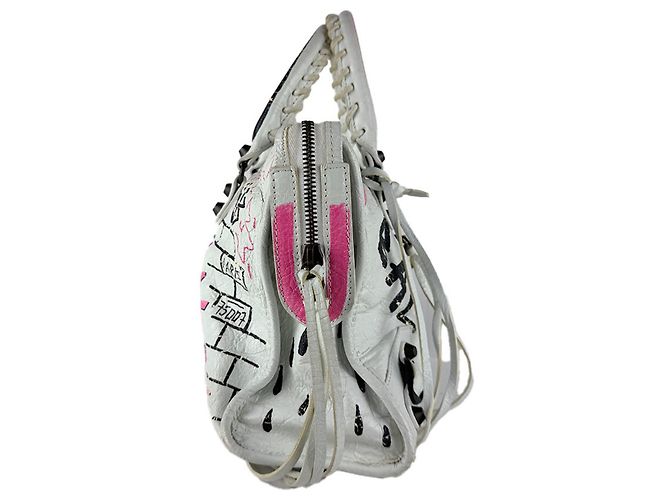 Borsa Balenciaga Classic City Graffiti Nero Rosa Bianco - vista 2