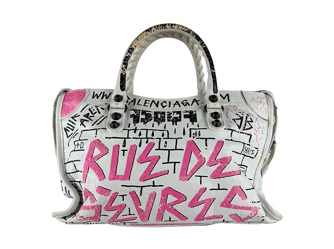 Borsa Balenciaga Classic City Graffiti Nero Rosa Bianco - vista 3