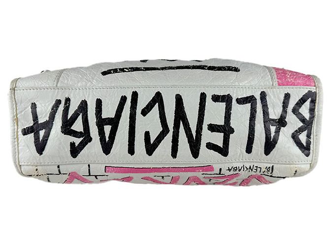 Borsa Balenciaga Classic City Graffiti Nero Rosa Bianco - vista 4