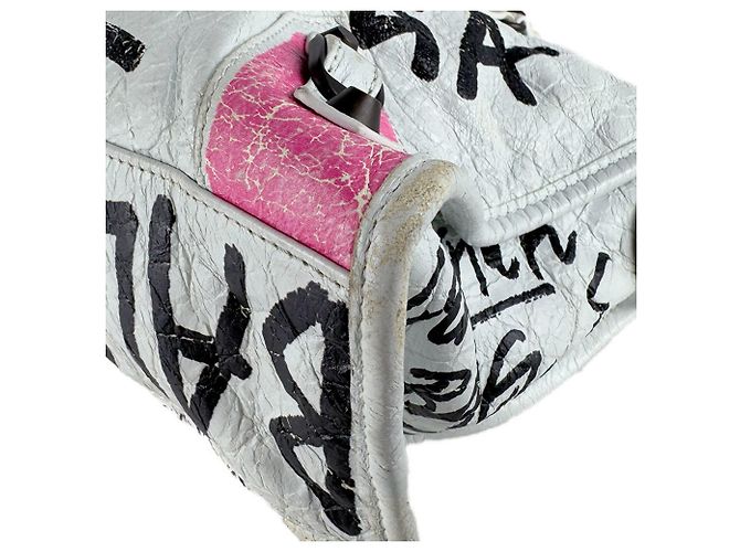 Borsa Balenciaga Classic City Graffiti Nero Rosa Bianco - vista 7